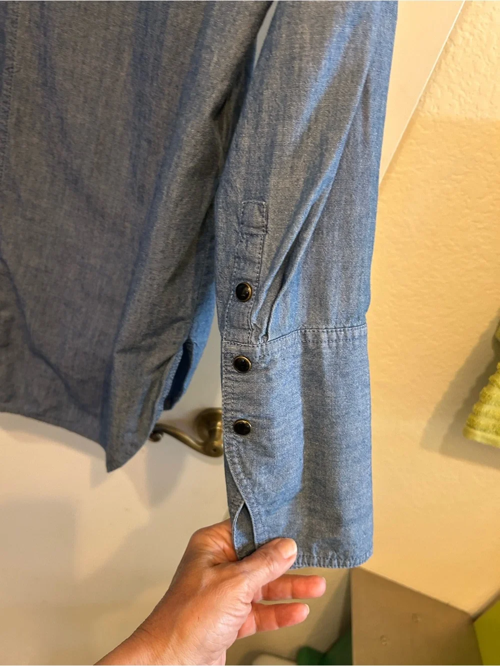 J. Crew Light Blue Pintuck Front Denim-Style Blouse